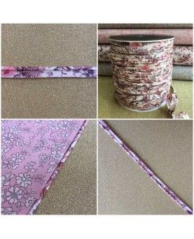 Liberty skråbånd 2 cm - Wildflowers brun og lyserød