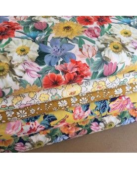 Liberty stofstykke 45x65cm Meadow Melody Small Hvid