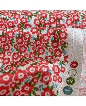 Stof med retro blomster Koral 