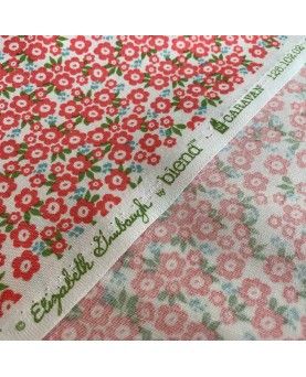 Stof med retro blomster Koral 