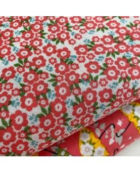 Stof med retro blomster Koral 
