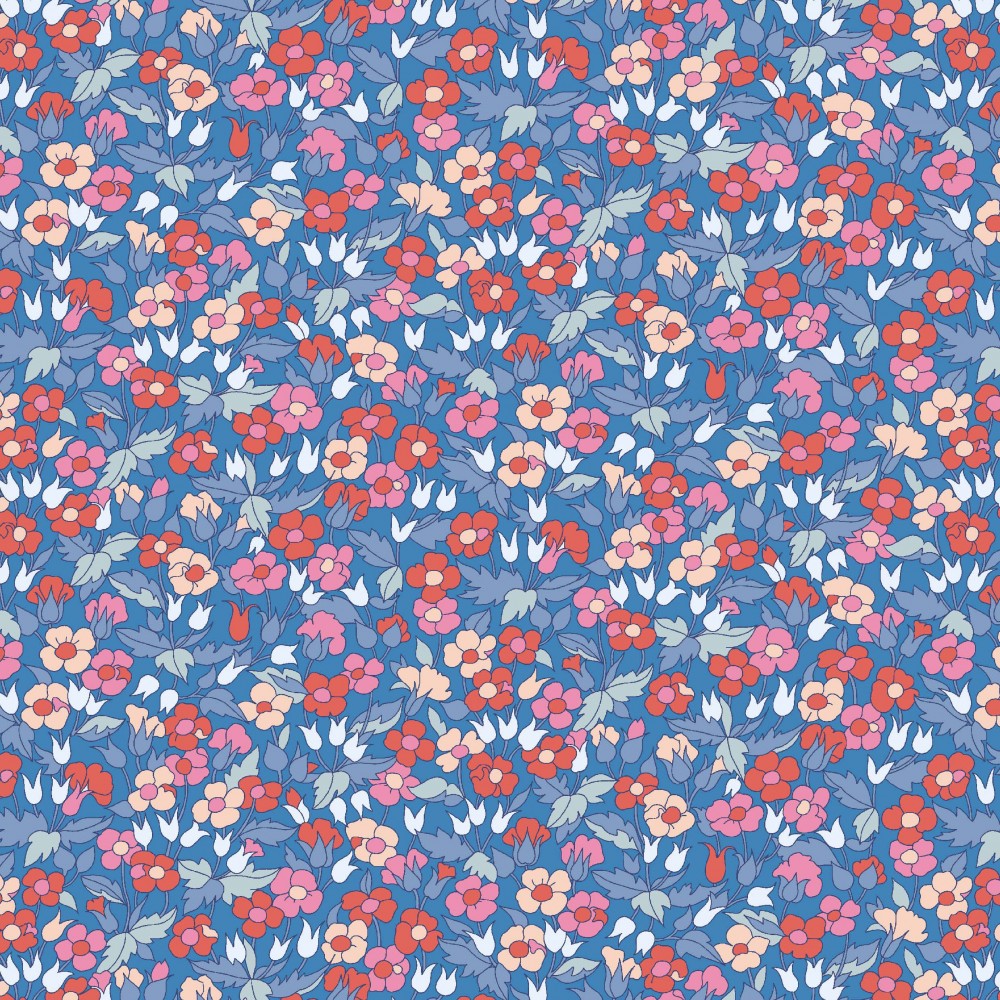 Liberty Quilting Stof fabrics PICCADILLY POPPY 04775941A Blå