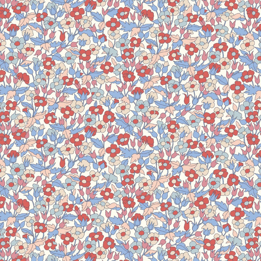 Liberty Quilting Stof fabrics PICCADILLY POPPY 04775941B Blå og rød