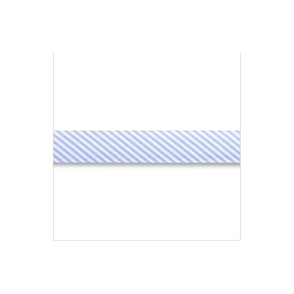 Skråbånd smal stribe - lyseblåt & hvidt bånd en rulle med 25m