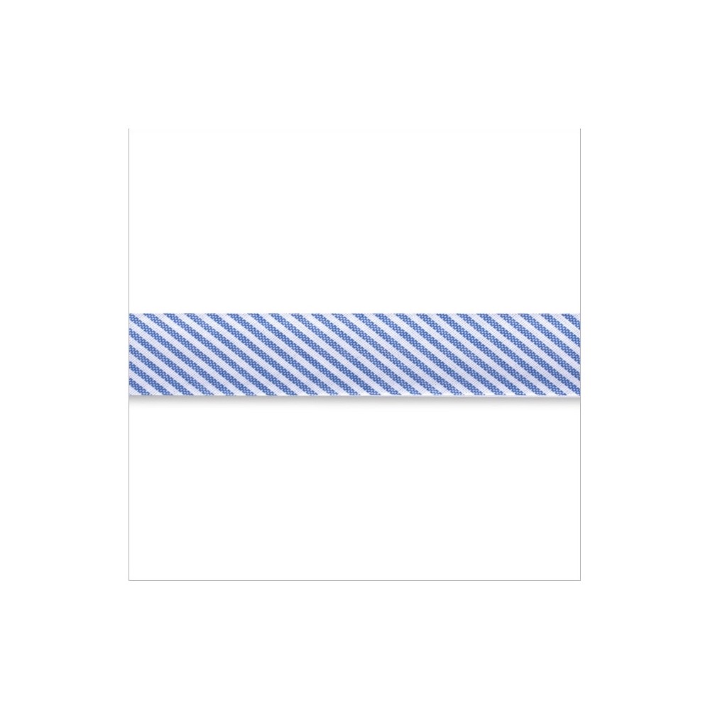 Skråbånd smal stribe i blåt & hvidt bomuldsstof en rulle/25m