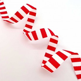 Stribet grosgrainbånd rødt og hvidt- 2meter pakke 100% polyester