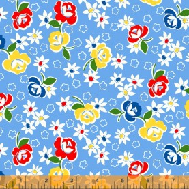 Fat quarters 45x55cm - blomstret retro Blå