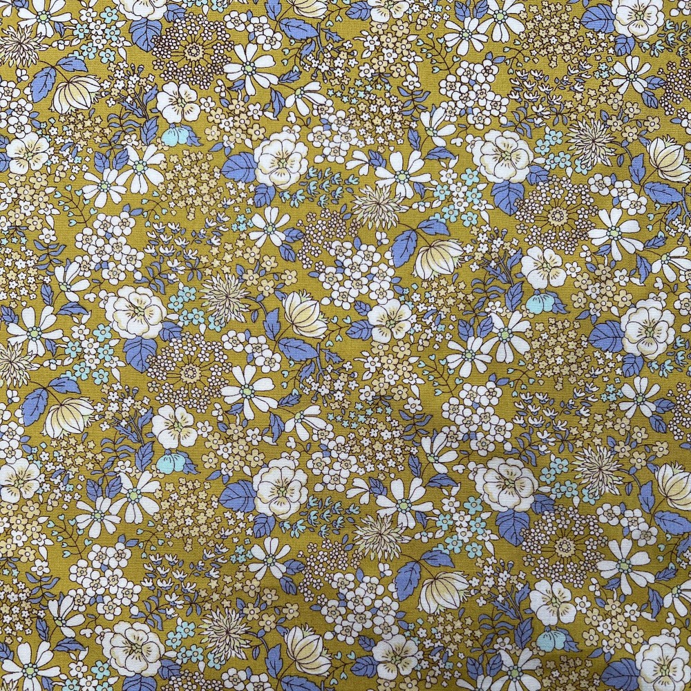 Kobayashi Japansk stof - Poplin bomuld metervarer syning produktfoto stoffet er med blomster print og sælges i metermål