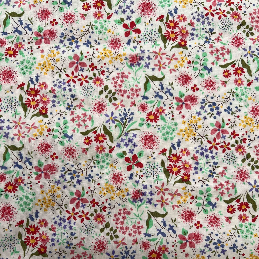 Kobayashi Japansk stof - Poplin bomuld metervarer syning produktfoto stoffet er med blomster print og sælges i metermål