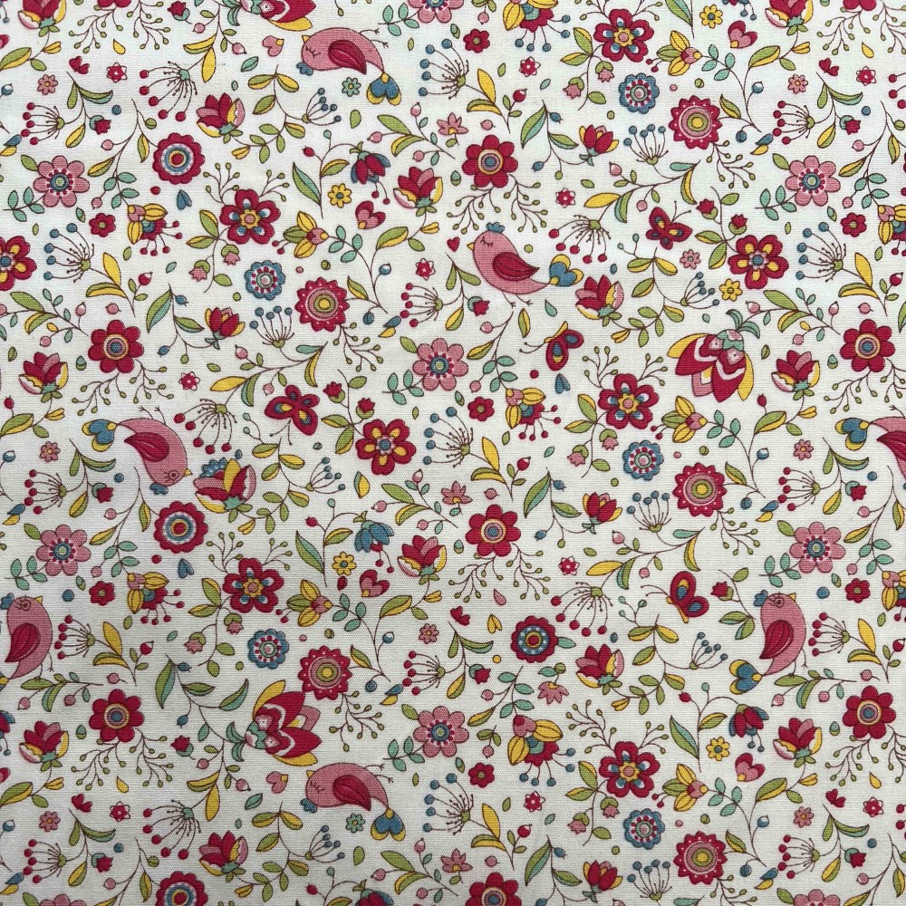 Kobayashi Japansk stof - Poplin bomuld metervarer syning produktfoto stoffet er med blomster print og sælges i metermål