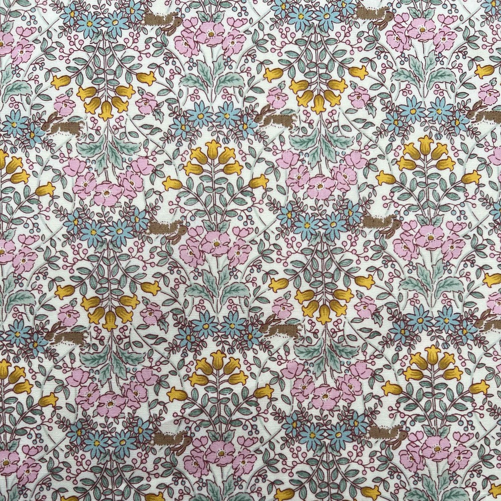 Kobayashi Japansk stof - Poplin bomuld metervarer syning produktfoto stoffet er med blomster print og sælges i metermål