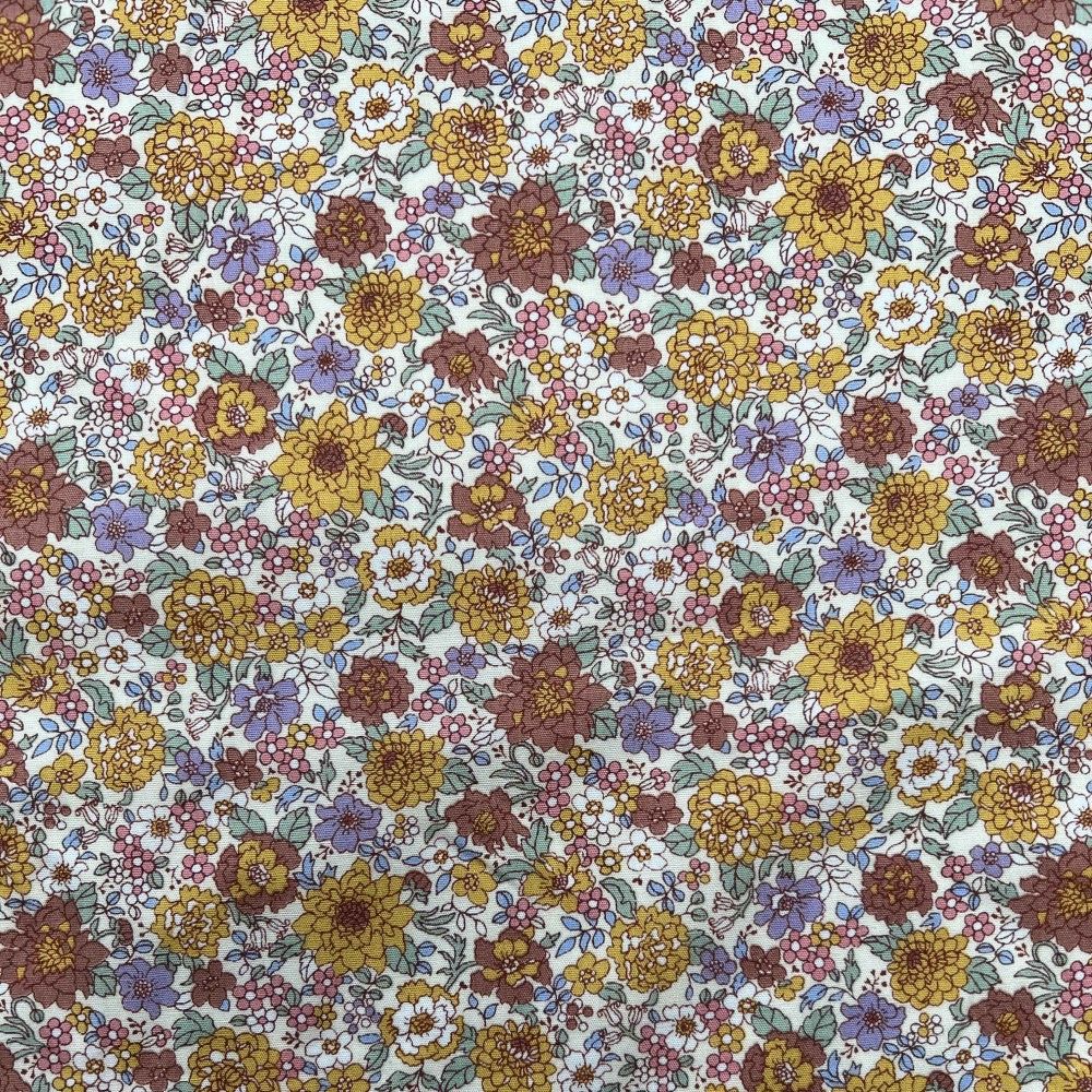 Kobayashi Japansk stof - Poplin bomuld metervarer syning produktfoto stoffet er med blomster print og sælges i metermål