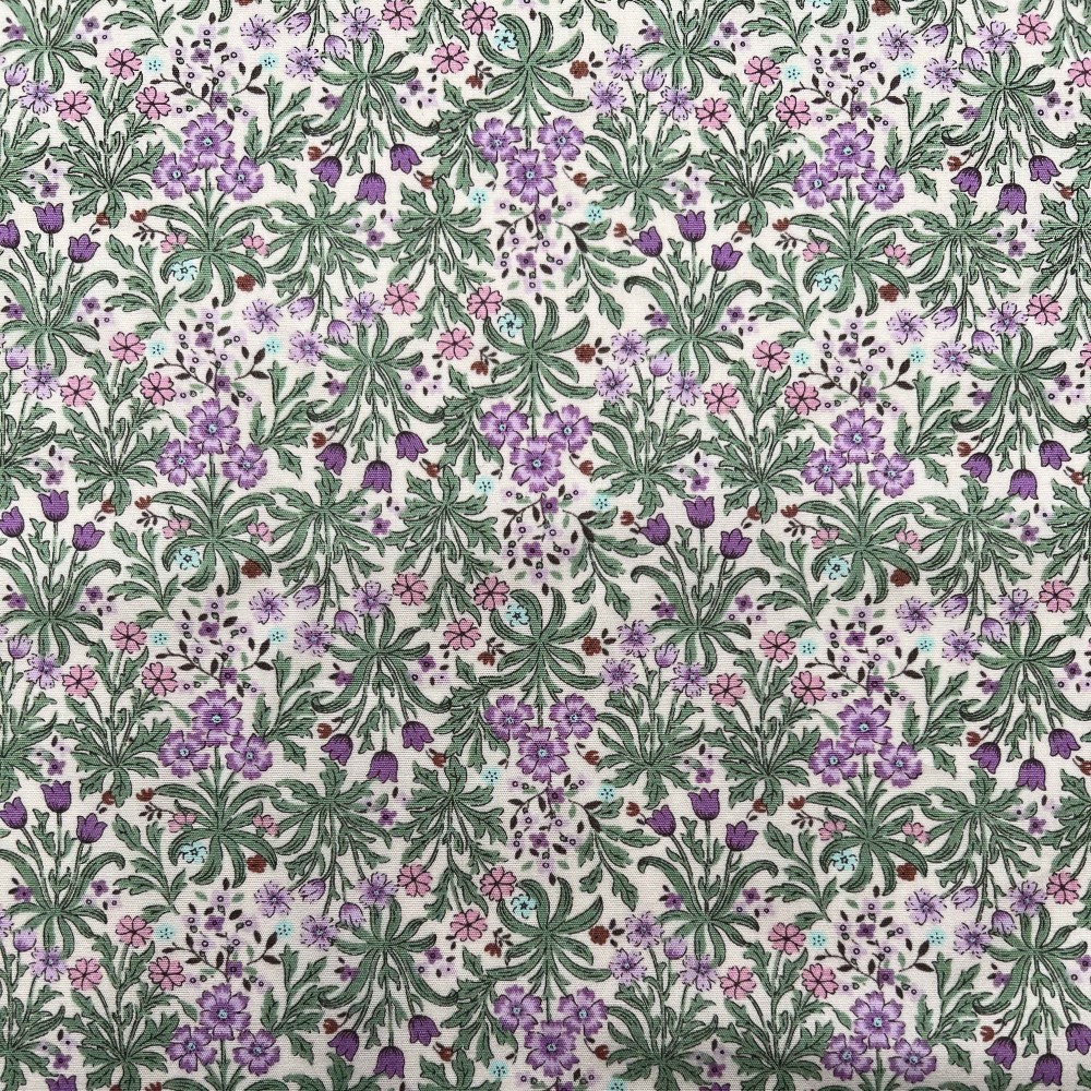 Kobayashi Japansk stof - Poplin bomuld metervarer syning produktfoto stoffet er med blomster print og sælges i metermål