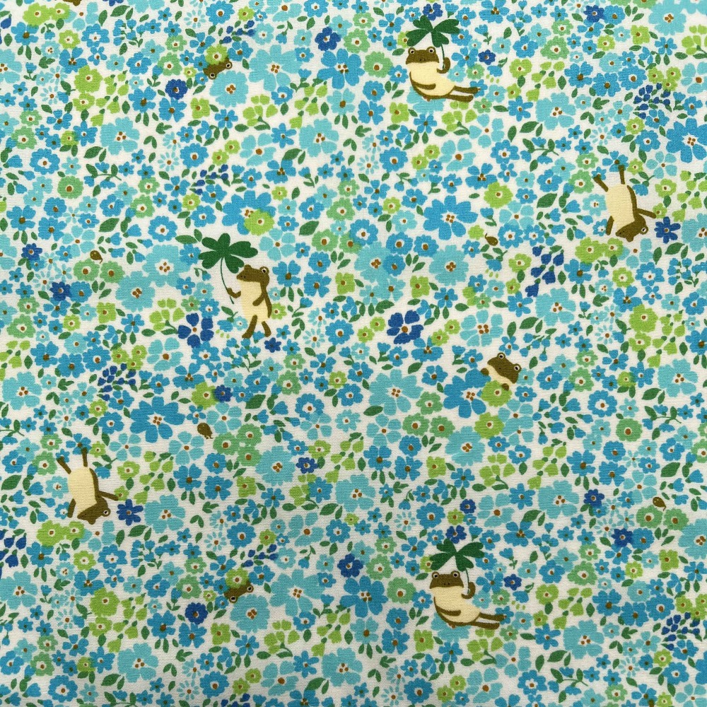 Kobayashi Japansk stof - Poplin bomuld metervarer syning produktfoto stoffet er med blomster print og sælges i metermål