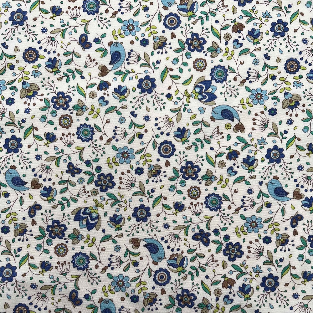 Kobayashi Japansk stof - Poplin bomuld metervarer syning produktfoto stoffet er med blomster print og sælges i metermål