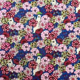 Kobayashi Japansk stof - Poplin bomuld metervarer syning produktfoto stoffet er med blomster print og sælges i metermål