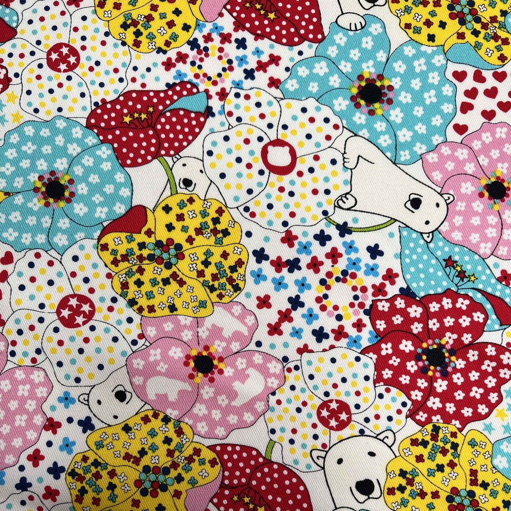 Kobayashi Japansk stof - Kipper kraftig bomuld metervarer syning produktfoto stoffet er med blomster print og sælges i metermål