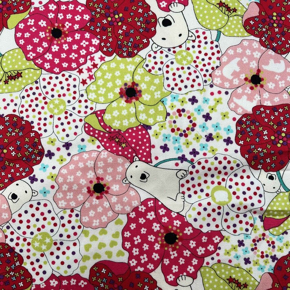 Kobayashi Japansk stof - Kipper kraftig bomuld metervarer syning produktfoto stoffet er med blomster print og sælges i metermål