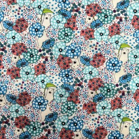 Kobayashi Japansk stof - Poplin bomuld metervarer syning produktfoto stoffet er med blomster print og sælges i metermål