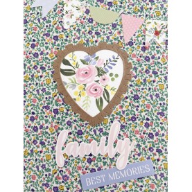 Front page of family junk journal made i liberty fabric from Betty P copy