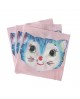 Precuts pakke med tre små stofstykker af retro kat. Produktfoto af pakke med 3 stykker stof til at sy med